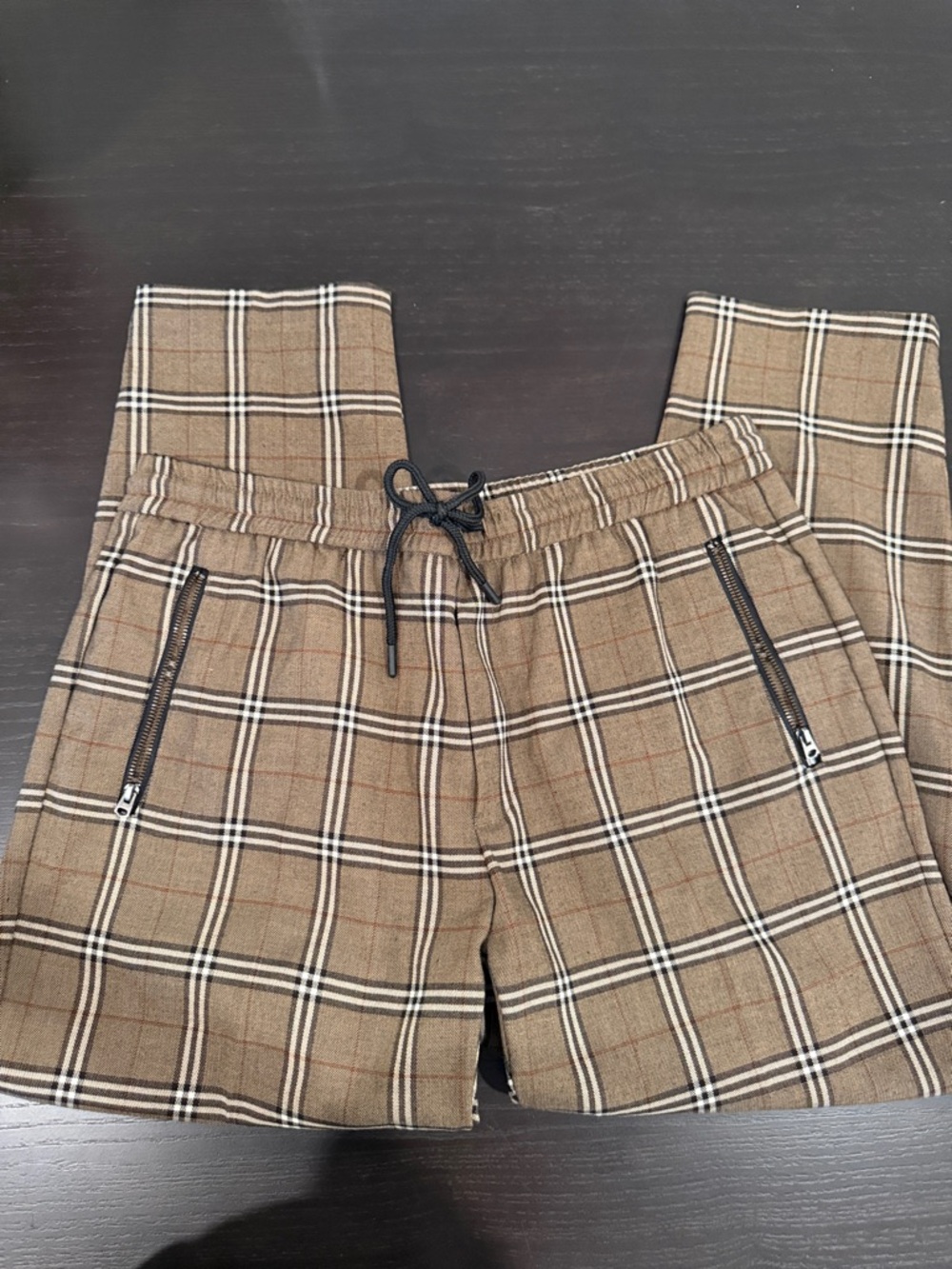 Topman Men's Plaid Brown Jogger Pants with Drawstring